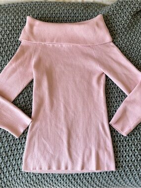 Ann Taylor Soft Pink Off-the-Shoulder Ribbed Sweater